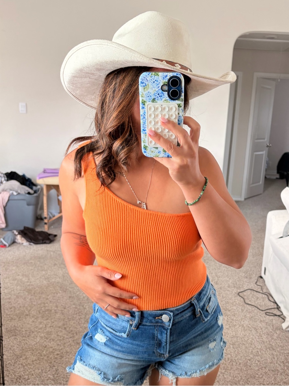 House of Harlow One-Shoulder Ribbed Orange Crop top